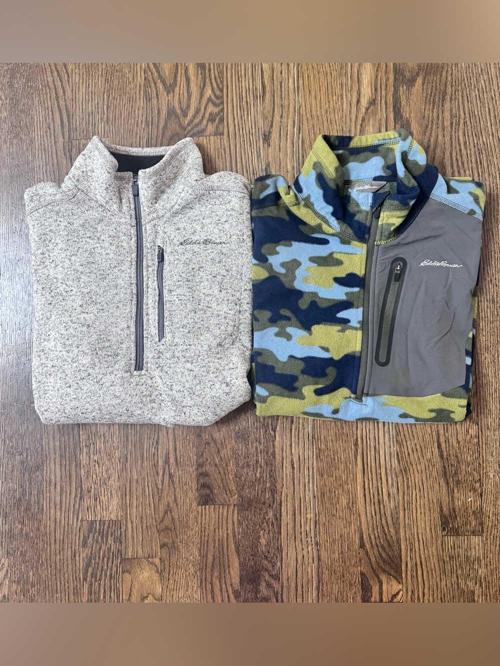 Eddie Bauer camping hiking Mens Fleece Jacket 1/4 Zip Camo Gray Lot Sz M